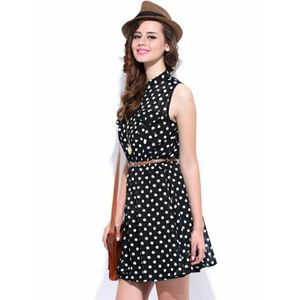 American Rag Polka Dot Collared Dress Black